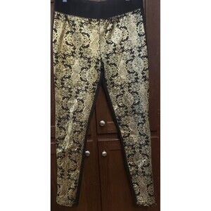 BISOU BISOU BLACK/GOLD COTTON KNIT LEGGINGS, Size Large, Worn Once